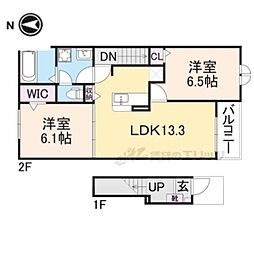 JR福知山線 篠山口駅 7.1kmの賃貸アパート 2階2LDKの間取り