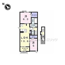 メゾン・シャトンI 2階2LDKの間取り