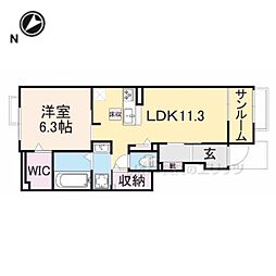 メゾン・シャトンII 1階1LDKの間取り