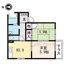 ポワッソン・ルージュ 202 2階2Kの間取り