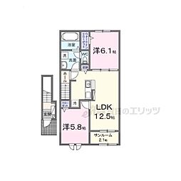 シャルム朝来 2階2LDKの間取り