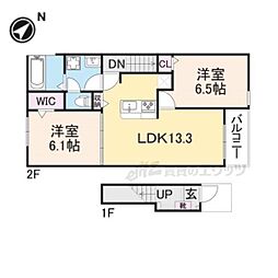 ハーモニー福知山C棟 2階2LDKの間取り