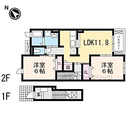 グランコートII 2階2LDKの間取り