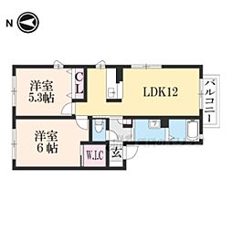 パール篠B 2階2LDKの間取り