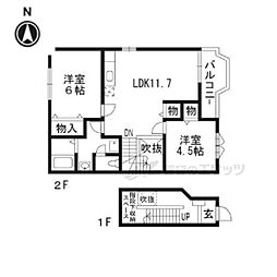 サンリットＭＯＲＩ　Ｂ 2階2LDKの間取り