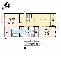 フロンティア長田I 2階2LDKの間取り