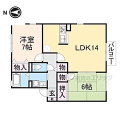 カンパーニュ黒岡A棟 2階2LDKの間取り