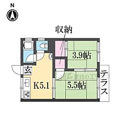 矢田口ハイツ 1階1LDKの間取り