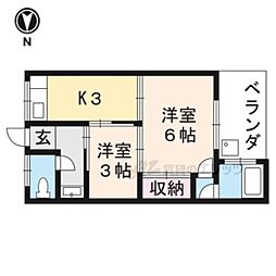 JR山陰本線 園部駅 徒歩15分の賃貸アパート 1階2DKの間取り