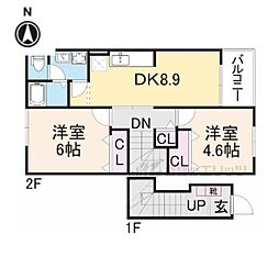 ドゥメゾンA棟 2DKの間取図画像