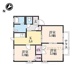 メゾンフルール 3Kの間取図画像