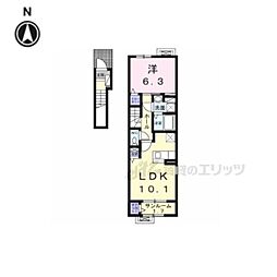 フェルメール 1LDKの間取図画像