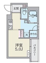 JR山手線 田端駅 徒歩8分の賃貸マンション 2階1Kの間取り
