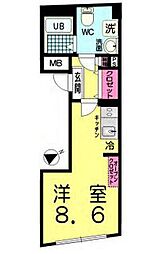 都電荒川線 町屋二丁目駅 徒歩2分の賃貸マンション 2階ワンルームの間取り
