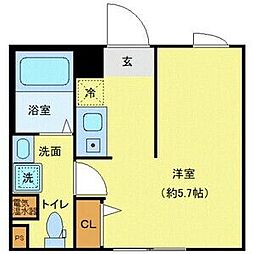 JR京浜東北・根岸線 東十条駅 徒歩3分の賃貸マンション 5階ワンルームの間取り