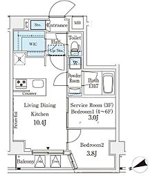 JR山手線 田端駅 徒歩9分の賃貸マンション 6階2LDKの間取り