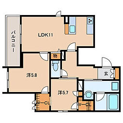 シャーメゾン南大塚 3階2LDKの間取り
