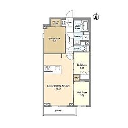 西武池袋線 中村橋駅 徒歩7分の賃貸マンション 1階2SLDKの間取り