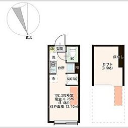 JR高崎線 尾久駅 徒歩5分の賃貸アパート 2階ワンルームの間取り