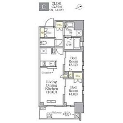 JR山手線 日暮里駅 徒歩3分の賃貸マンション 9階2LDKの間取り