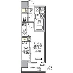 JR山手線 日暮里駅 徒歩3分の賃貸マンション 10階1LDKの間取り