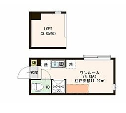 西武池袋線 江古田駅 徒歩10分の賃貸アパート 2階ワンルームの間取り