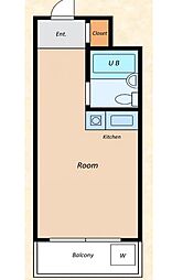 都営大江戸線 練馬駅 徒歩3分の賃貸マンション 2階ワンルームの間取り