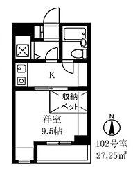 JR山手線 目白駅 徒歩11分の賃貸マンション 1階1Kの間取り