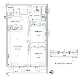 都営三田線 新板橋駅 徒歩6分の賃貸マンション 4階2LDKの間取り