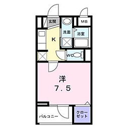 西武池袋線 石神井公園駅 徒歩32分の賃貸マンション 3階1Kの間取り