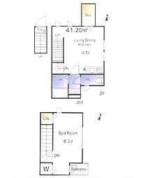 西武池袋線 富士見台駅 徒歩4分の賃貸アパート 2階1LDKの間取り
