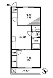 東武東上線 北池袋駅 徒歩9分の賃貸マンション 2階2DKの間取り