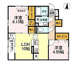 東京メトロ副都心線 平和台駅 徒歩11分の賃貸アパート 1階2LDKの間取り