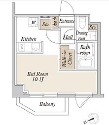 都営大江戸線 新江古田駅 徒歩6分の賃貸マンション 4階ワンルームの間取り