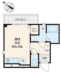 都営三田線 巣鴨駅 徒歩6分の賃貸マンション 2階ワンルームの間取り