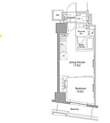 ザ・パークハビオ日本橋小伝馬町 4階1DKの間取り