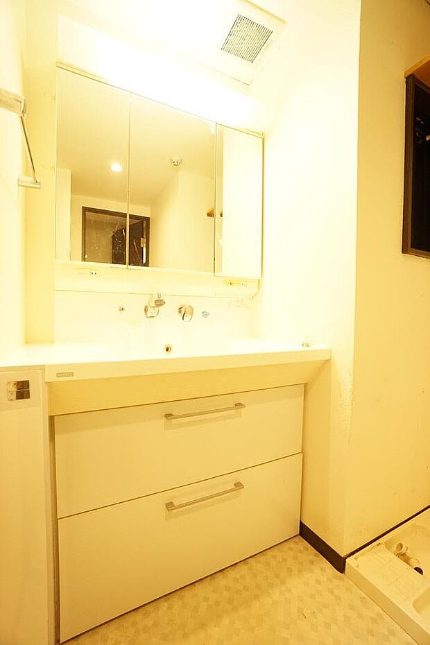 2012年洗面台交換！3面鏡シャワー水栓付き洗面台！収納も充実してます！