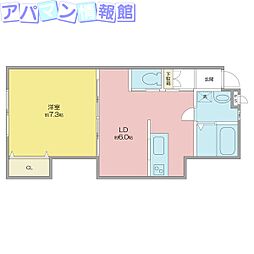 シリウス女池 1LDKの間取図画像