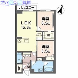 AZUR米山 2LDKの間取図画像