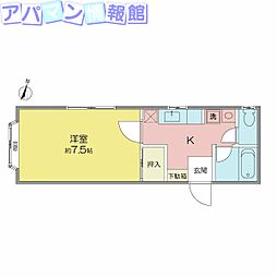 旭ハウス上所2 1Kの間取図画像
