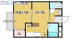 エスポワール出来島 1DKの間取図画像