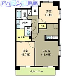 パークハイツ美咲 2LDKの間取図画像