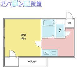 エクセル鐙西 1Kの間取図画像