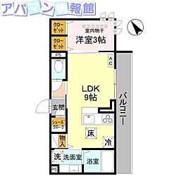 D-ROOM東明 1LDKの間取図画像