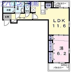 オーヴドゥース2 1LDKの間取図画像