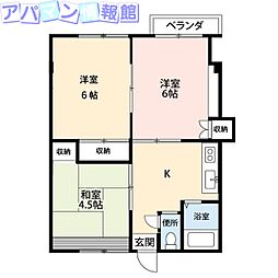レジデンス桜ケ丘A棟 3Kの間取図画像