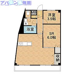 第2湖南グリーンハイツ 1SLDKの間取図画像