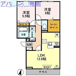 ロイヤルガーデンコート新和A 2LDKの間取図画像