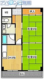 リバティープラザ新大駅前 2DKの間取図画像