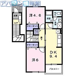 グローリアス2棟 2DKの間取図画像